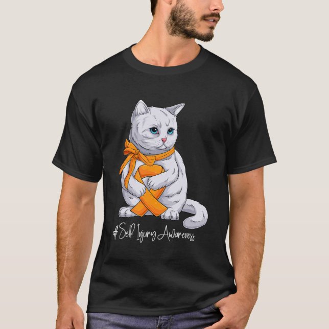 Camiseta Auténtico Mes de Conciencia Naranja Ribbon Cat (Anverso)
