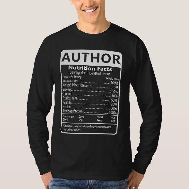 Camiseta Author Nutrition Facts Sarcastic Graphic Humor (Anverso)