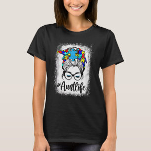 Camiseta Autie Aunt Life Autism Awareness Messy Bun Chica M