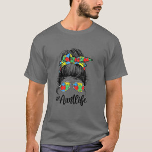 Camiseta Autie Aunt Life Autism Awareness Messy Bun Chica M