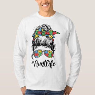 Camiseta Autie Aunt Life Autism Awareness Messy Bun Chica M