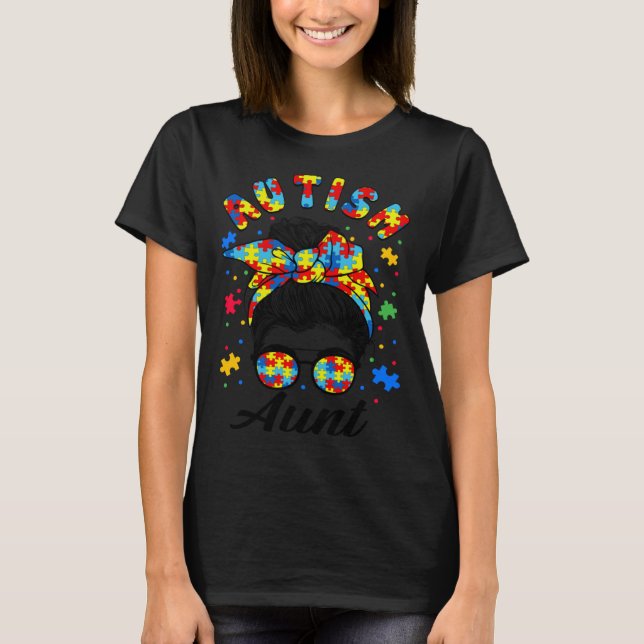 Camiseta Autism Aunt Autism Awareness Family Matching Messy (Anverso)