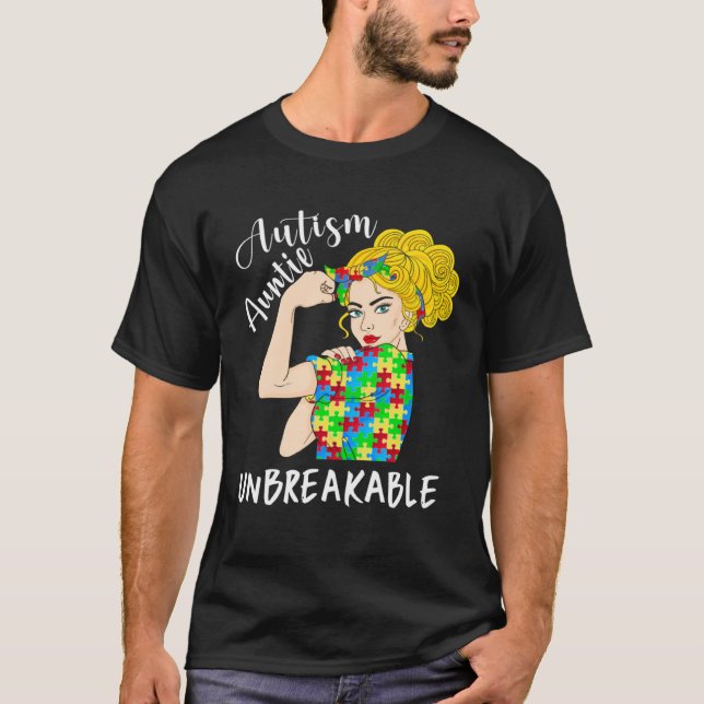 Camiseta Autism Auntie Unbreakable Woman Strong Accept Unde (Anverso)