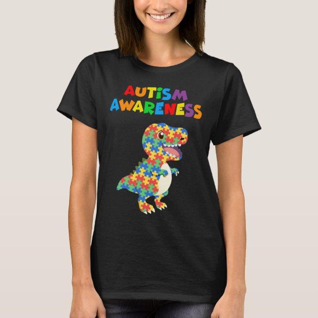Camiseta Autism Awareness 2023 Cute Rex Dinosaur Puzzle Kid (Anverso)