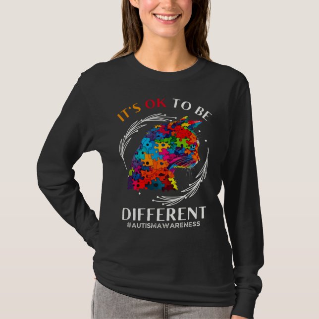 Camiseta Autism Awareness Acceptance Cats Its Ok To Be Diff (Anverso)