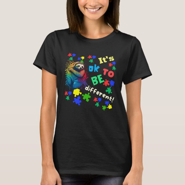Camiseta Autism Awareness Acceptance Sloth Its Ok To Be Dif (Anverso)