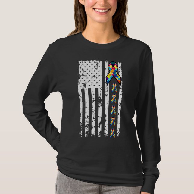 Camiseta Autism Awareness American Flag Distressed Tee (Anverso)