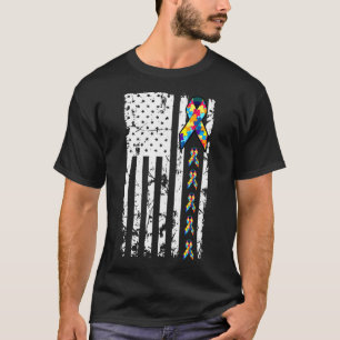 Camiseta Autism Awareness American Flag Distressed Tee