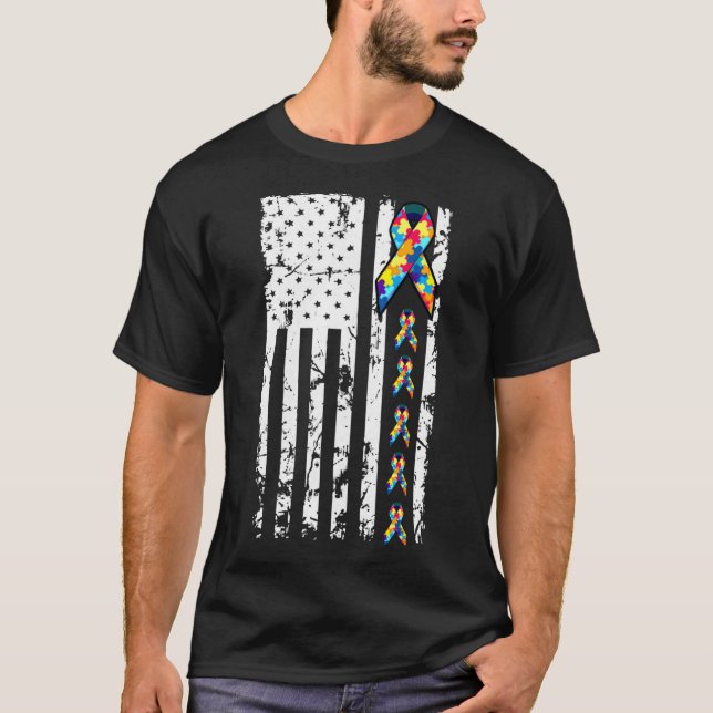 Camiseta Autism Awareness American Flag Distressed Tee (Anverso)