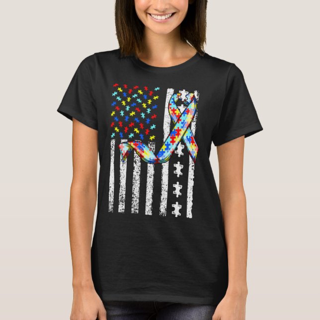 Camiseta Autism Awareness American Flag Men Women Kids Auti (Anverso)