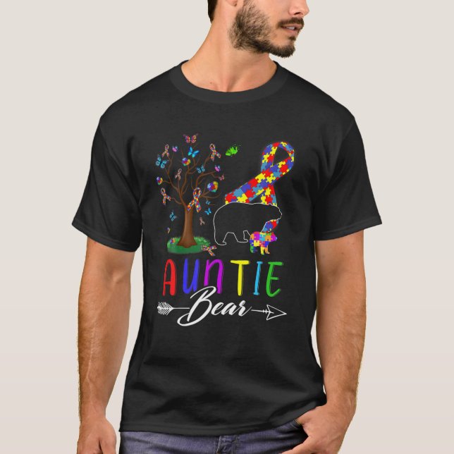 Camiseta Autism Awareness Auntie Bear Support Autistic Adul (Anverso)