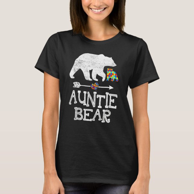 Camiseta Autism Awareness Auntie Bear Support Autistic Adul (Anverso)