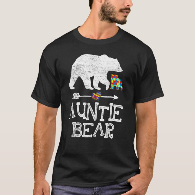Camiseta Autism Awareness Auntie Bear Support Autistic Adul (Anverso)