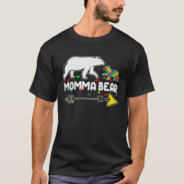 Camiseta Autism Awareness Autism Momma Bear Support Autism (Anverso)