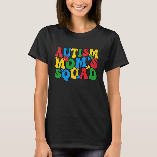 Camiseta Autism Awareness Autism Mom's Squad Puzzle Pieces  (Anverso)
