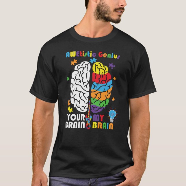 Camiseta Autism Awareness Awetistic Genius Braus Autistic (Anverso)