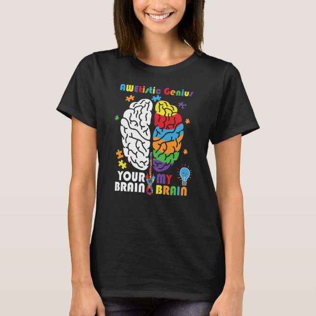 Camiseta Autism Awareness Awetistic Genius Braus Autistic (Anverso)