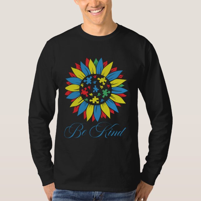 Camiseta Autism Awareness Be Kind Puzzle Piece Sunflower Wo (Anverso)