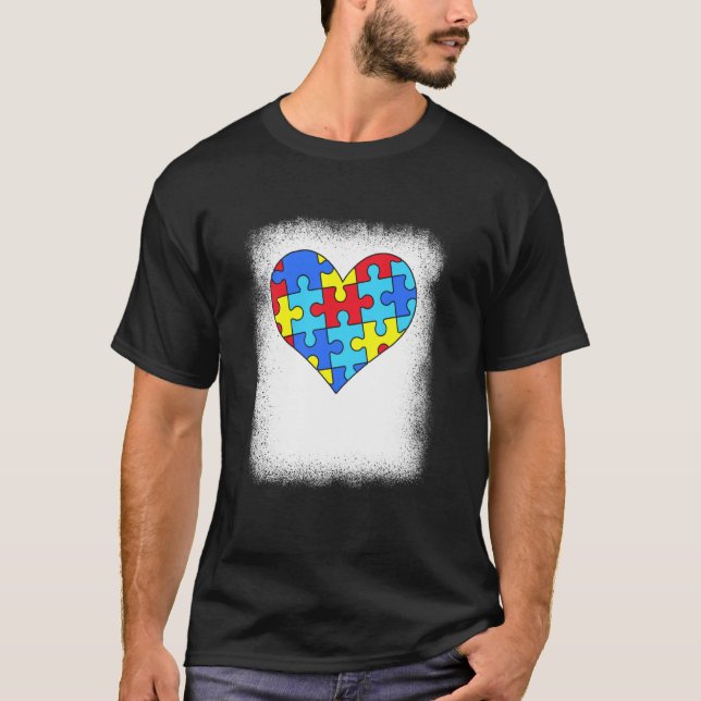 Camiseta Autism Awareness Bleached Autism Heart Puzzle Piec (Anverso)