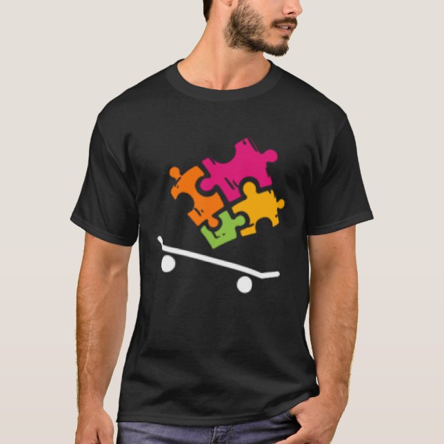 Camiseta Autism Awareness Boys Girls Puzzle Piece Skateboar (Anverso)