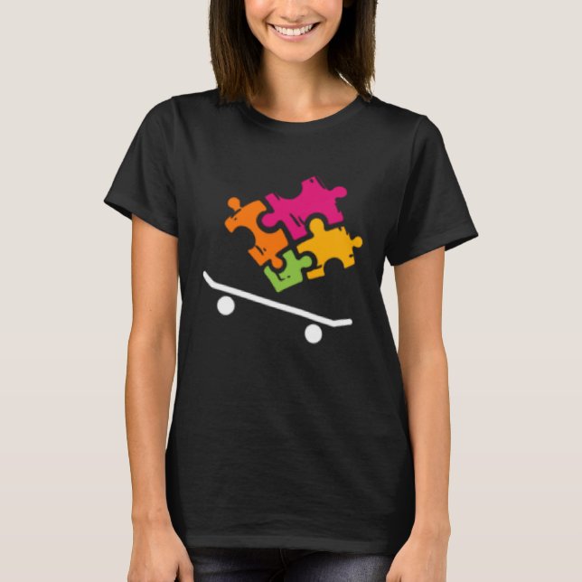 Camiseta Autism Awareness Boys Girls Puzzle Piece Skateboar (Anverso)