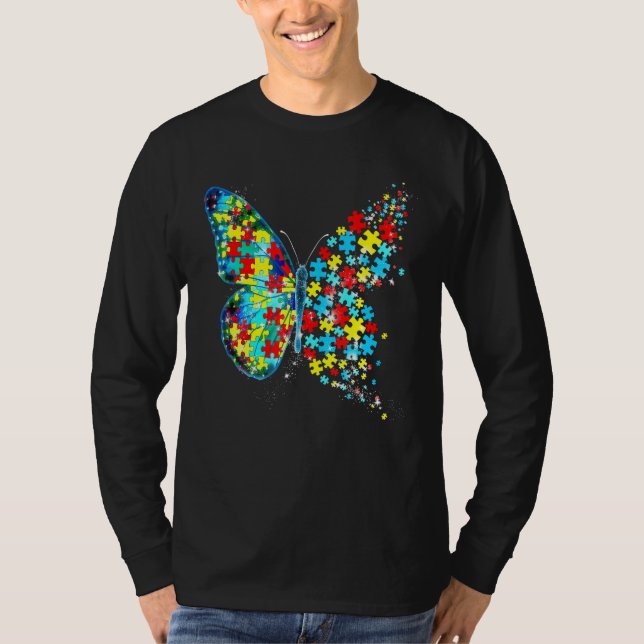 Camiseta Autism Awareness Butterfly Puzzle Piece Autism Sup (Anverso)