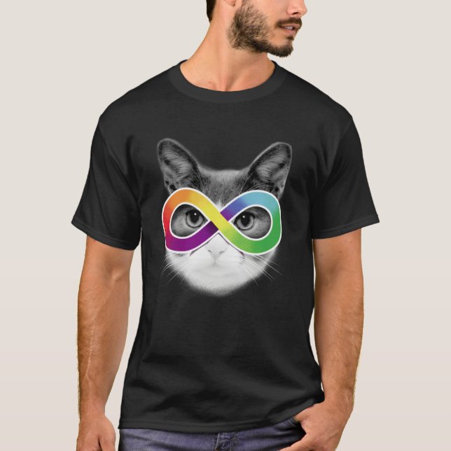 Camiseta Autism Awareness Cat Wearing Infinity Symbol Glass (Anverso)