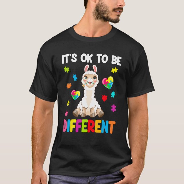 Camiseta Autism Awareness Cute Llama  It s Ok To Be Differe (Anverso)