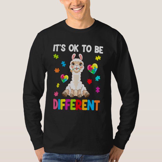 Camiseta Autism Awareness Cute Llama  It s Ok To Be Differe (Anverso)