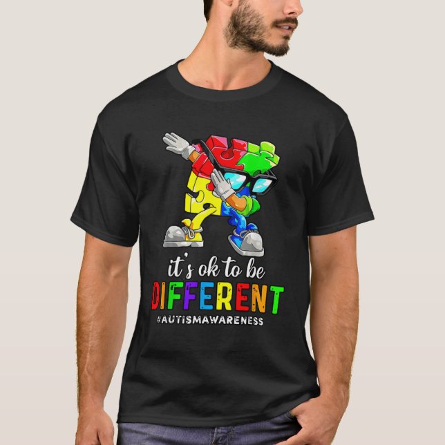 Camiseta Autism Awareness Dabbing Puzzle Piece Its Ok To Be (Anverso)