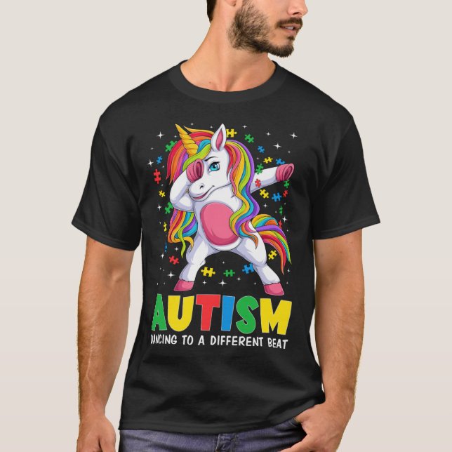 Camiseta Autism Awareness Dabbing Unicorn Puzzle Piece Boy  (Anverso)