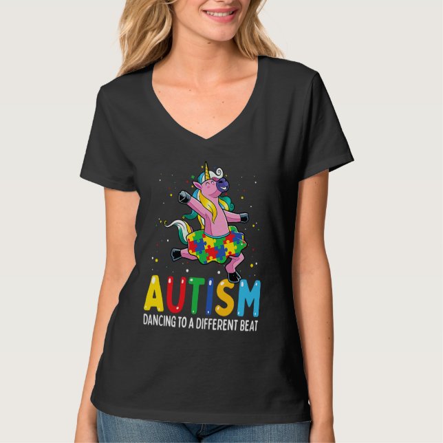 Camiseta Autism Awareness Dancing Unicorn Puzzle Piece Kids (Anverso)