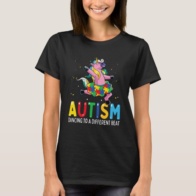 Camiseta Autism Awareness Dancing Unicorn Puzzle Piece Kids (Anverso)