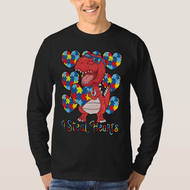 Camiseta Autism Awareness Dinosaur I Steal Hearts Autism Lo (Anverso)