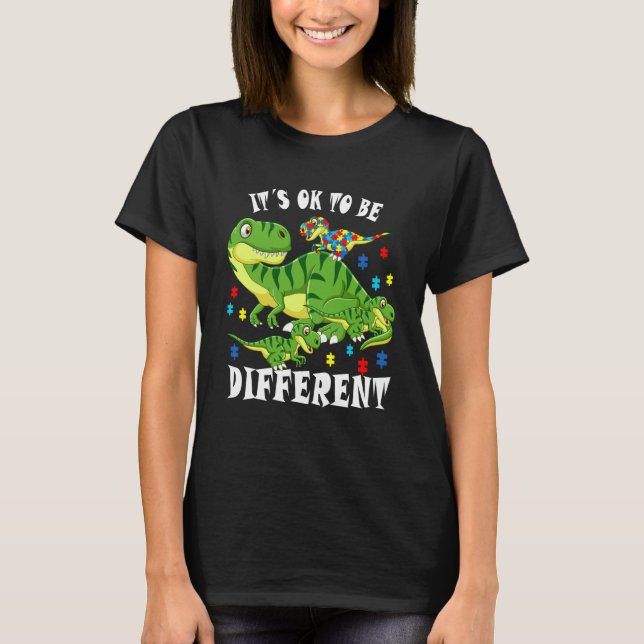 Camiseta Autism Awareness Dinosaur  It's Ok To Be Different (Anverso)