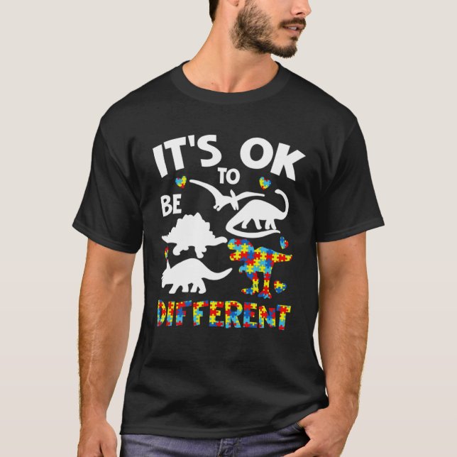 Camiseta Autism Awareness Dinosaur Kid Boys Its Ok To Be Di (Anverso)