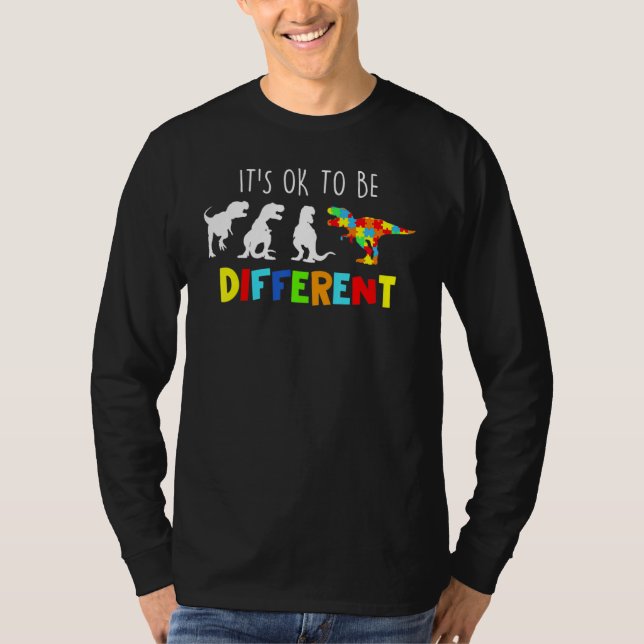 Camiseta Autism Awareness Dinosaur Kid Boys Its Ok To Be Di (Anverso)