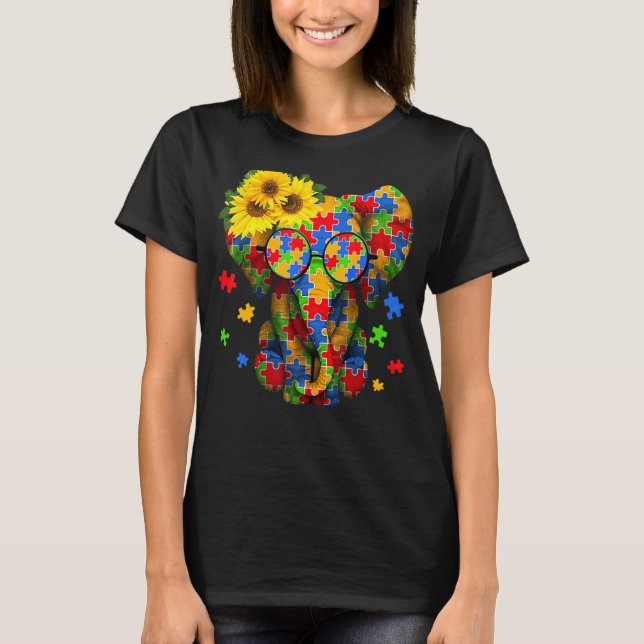 Camiseta Autism Awareness Elephant Be Kind Puzzle Piece Gir (Anverso)