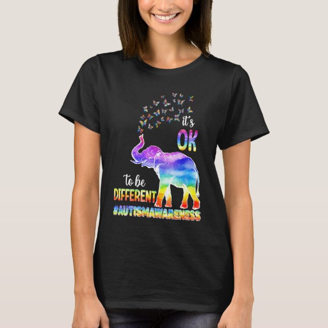 Camiseta Autism Awareness Elephant Butterfly Its Ok To Be D (Anverso)