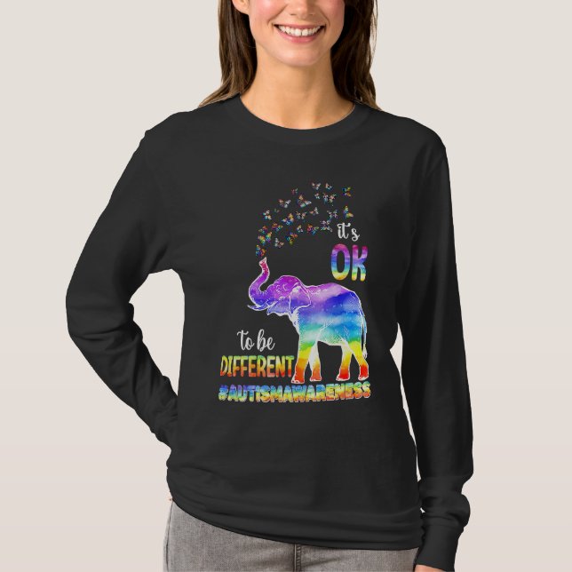 Camiseta Autism Awareness Elephant Butterfly Its Ok To Be D (Anverso)