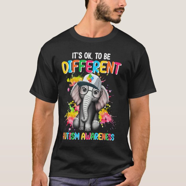 Camiseta Autism Awareness Elephant Flower Its Ok To Be Diff (Anverso)