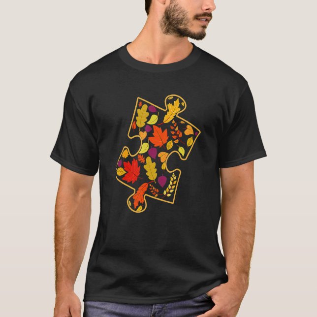 Camiseta Autism Awareness Fall Leaf Autumn Thanksgiving Puz (Anverso)