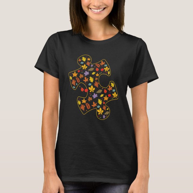 Camiseta Autism Awareness Fall Leaf Autumn Thanksgiving Puz (Anverso)