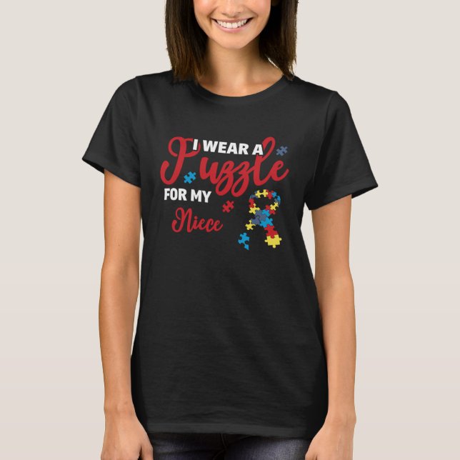 Camiseta Autism Awareness Family I Wear A Puzzle For My Nie (Anverso)