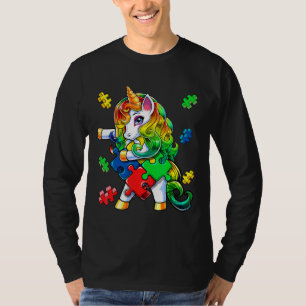 Camiseta Autism Awareness Flosing Unicorn Puzzle Piece