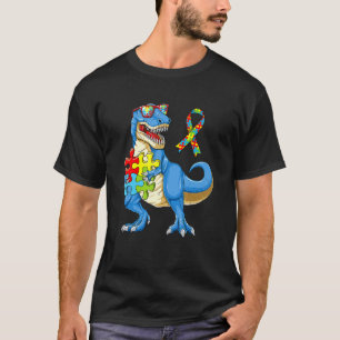 Camiseta Autism Awareness For Kids Puzzle Pieces Dinosaur