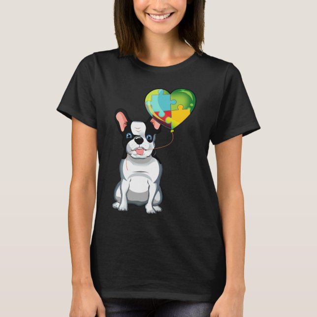 Camiseta Autism Awareness French Bulldog Dog Puzzle Piece A (Anverso)
