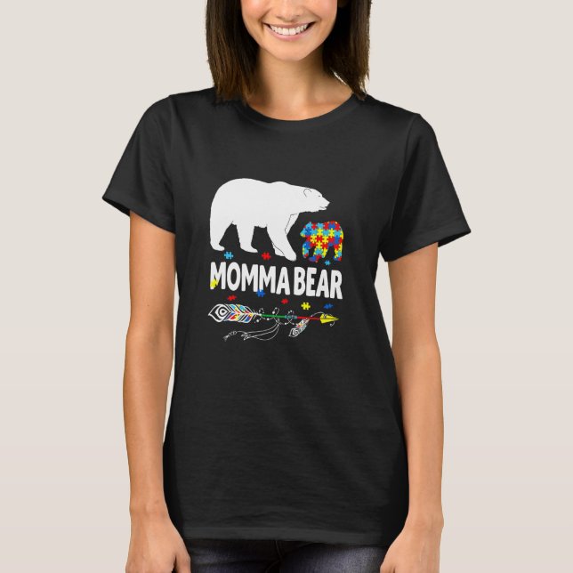 Camiseta Autism Awareness Gift Momma Bear Support Autistic  (Anverso)