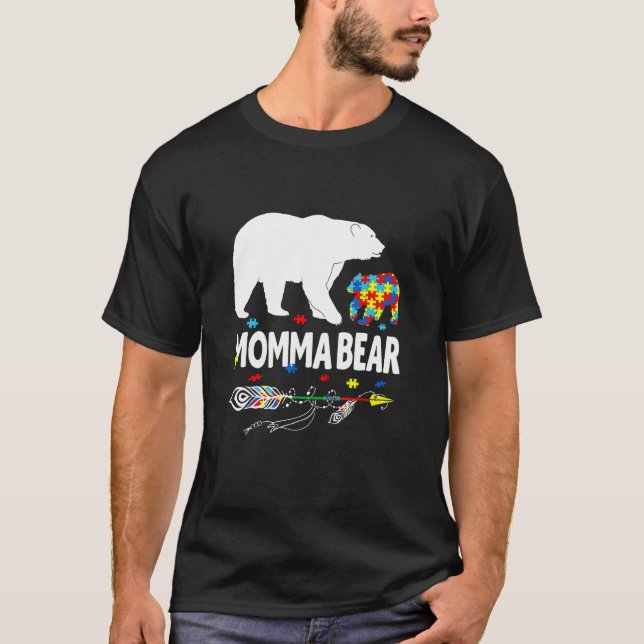 Camiseta Autism Awareness Gift Momma Bear Support Autistic  (Anverso)