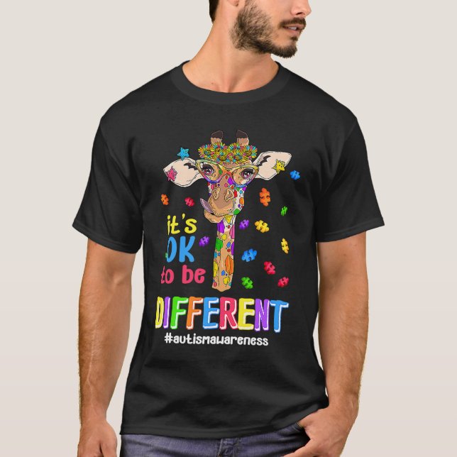 Camiseta Autism Awareness Giraffe Flower Its Ok To Be Diffe (Anverso)